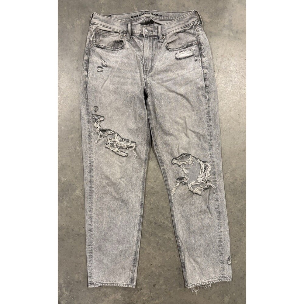 American Eagle 90s Straight Jeans Size 6 Regular Distressed High Rise Gray